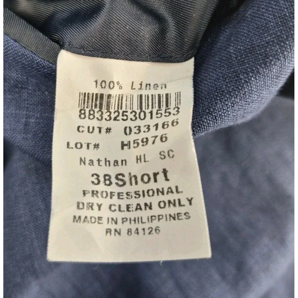 Haspel Sport Coat Men Sz 38 Short  100% Linen Navy Blue Semi Lined Jacket Summer